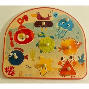 B Toys Wooden Ocean Animals Shape Peg Puzzle Montessori Toddler Learning Toy